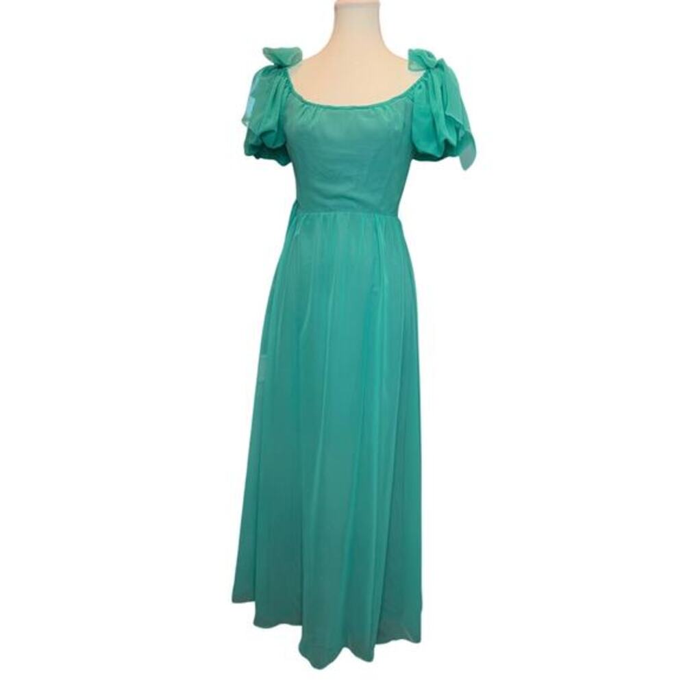 VTG House of Bianchi Gown Sz XS 0-2 Maxi Dress Empire Aqua Cottagecore Romantic